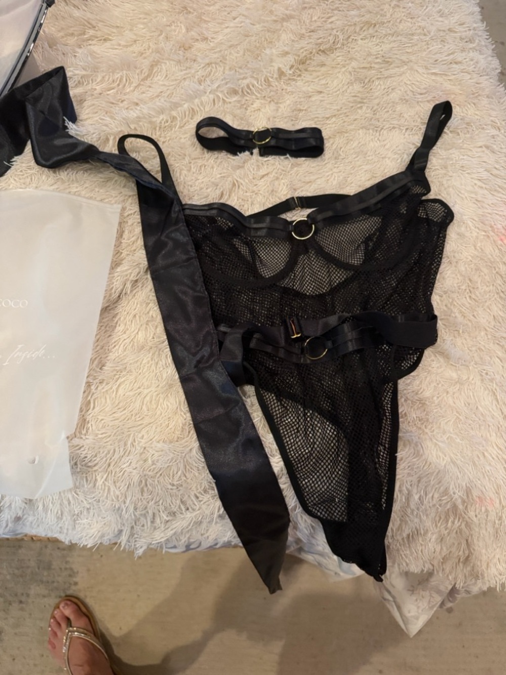 Black Mesh Strappy Bodysuit - Women Intimates